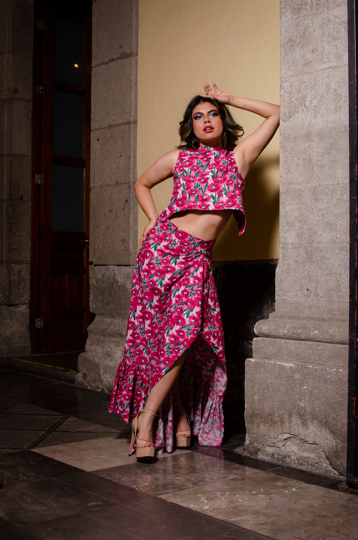 Conjunto Cropped e Saia Canelado